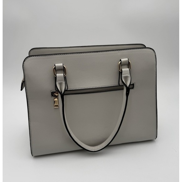 Faux Leather Light Gray/Black Hand Shoulder Bag Purse Neutral Chic Modern-New‎ - Picture 3 of 13